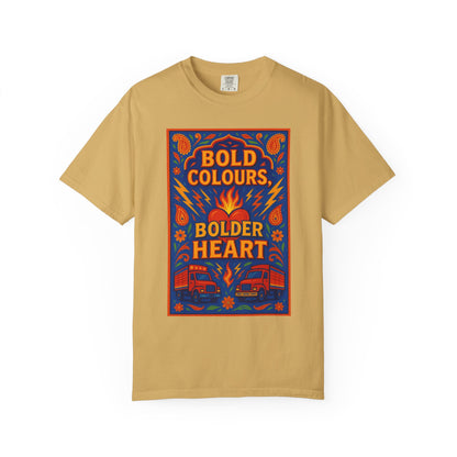 Bold Colors Bolder Heart T-Shirt, Vibrant Apparel, Artistic Tee, Casual Wear, Gift for Art Lovers, Statement Shirt