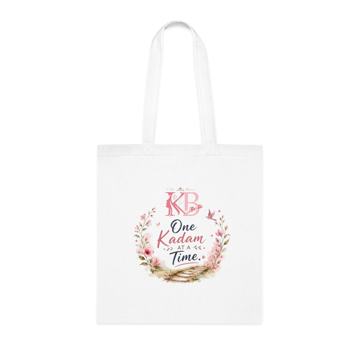 One Kadam at a Time Cotton Tote — Inspirational Floral Muslim Tote Bag