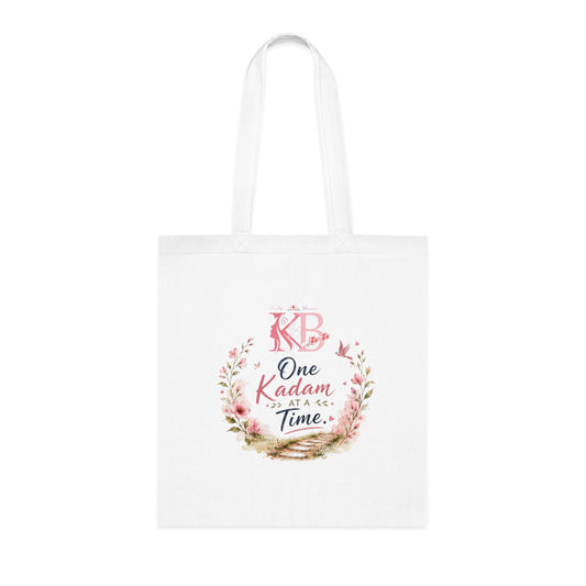 One Kadam at a Time Cotton Tote — Inspirational Floral Muslim Tote Bag