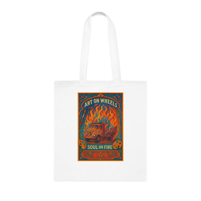 Art On Wheels Soul on Fire Cotton Tote Bag | Artistic Grocery or Market Bag, Eco-Friendly Shopping Tote, Festival Gift, Art Lovers' Accessory
