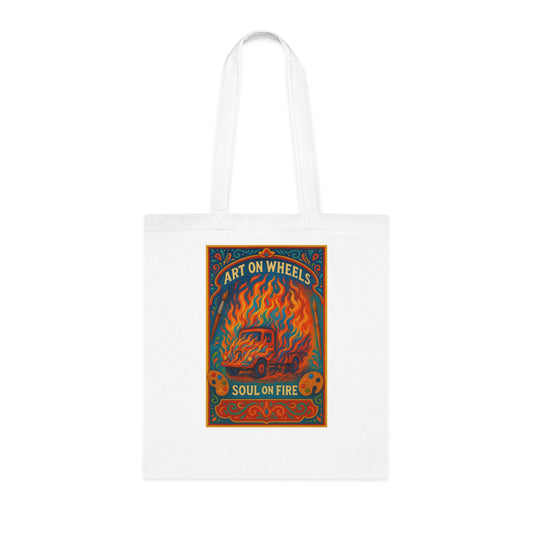 Art On Wheels Soul on Fire Cotton Tote Bag | Artistic Grocery or Market Bag, Eco-Friendly Shopping Tote, Festival Gift, Art Lovers' Accessory