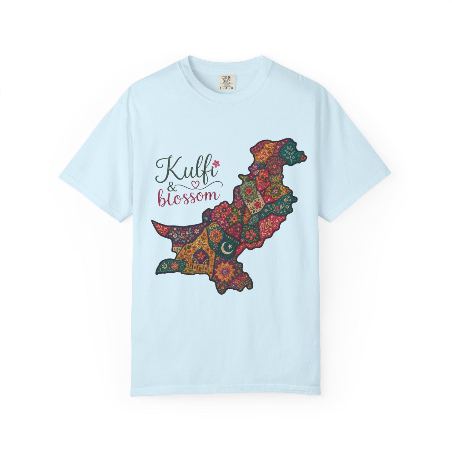 Pakistan Map Floral T‑Shirt — "Kulfi & Blossom" Colorful Paisley Design