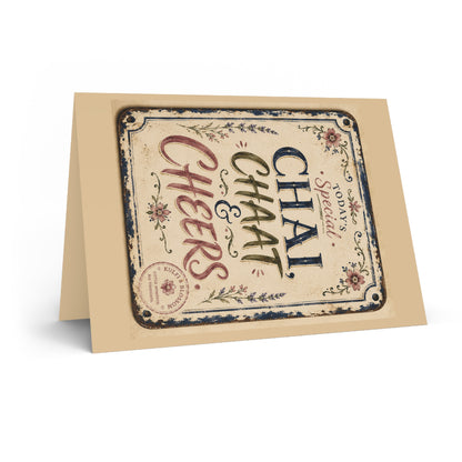 Chai, Chaat & Cheers Greeting Card — Vintage Tea Party Invitation