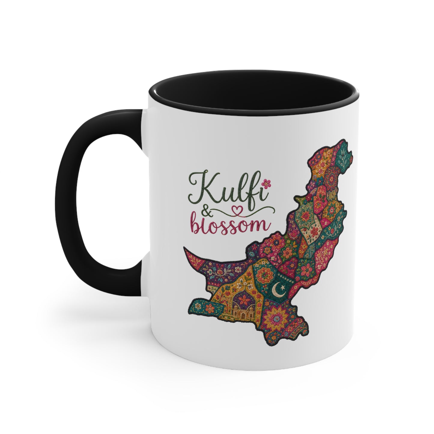 Pakistan Floral Map Accent Mug — “Kulfi & Blossom” Colorful Ethnic Tea Coffee Cup
