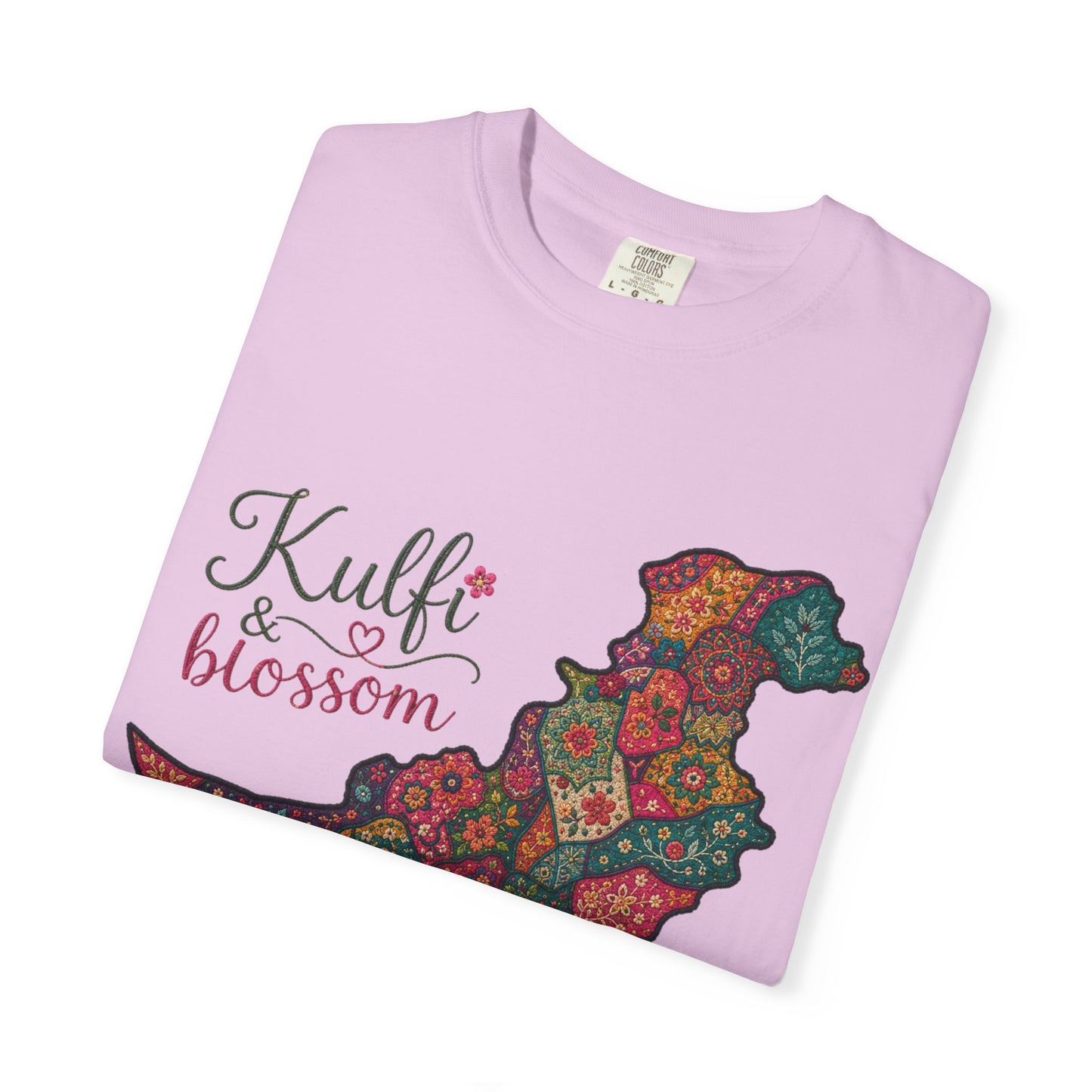 Pakistan Map Floral T‑Shirt — "Kulfi & Blossom" Colorful Paisley Design