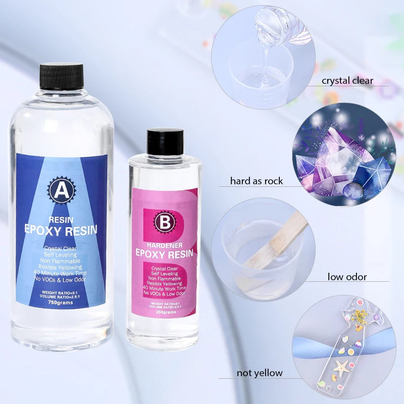 Epoxy Resin Kit Crystal Clear Easy Mix 3:1 AB Resin with Sticks,Graduated Cups and Gloves for Jewelry Making DIY Art Crafts