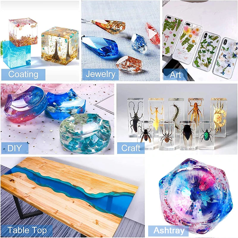 Epoxy Resin Kit Crystal Clear Easy Mix 3:1 AB Resin with Sticks,Graduated Cups and Gloves for Jewelry Making DIY Art Crafts