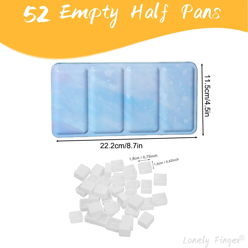 Empty Watercolor Tin Palette with 14/26/52 Pans, Metal Watercolor Paint Case with Lid
