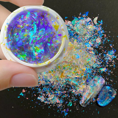 1jar Ultra-thin Chameleon Blue Nail Glitter Opal Nail Powder Holographic Mermaid Nail Pigment 0.3gram