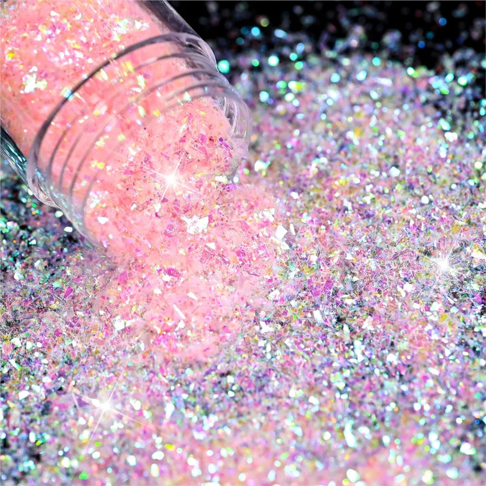9Jars Iridescent Mermaid Glitter Nail Flakes Power 3D Ultra-thin Irregular Glass Nail Flakes 9colors Rainbow Nail Pigments