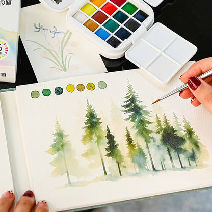 16 Colors Mini Portable Solid Watercolor Paint Set with Brush & Palette Travel Sketching Painting Box for Art Drawing Sketching