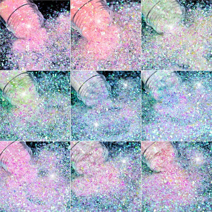 9Jars Iridescent Mermaid Glitter Nail Flakes Power 3D Ultra-thin Irregular Glass Nail Flakes 9colors Rainbow Nail Pigments