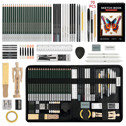 20/54/58/70/144 Drawing And Sketching Kit | Portable Travel Case | Graphite, Charcoal, White Color