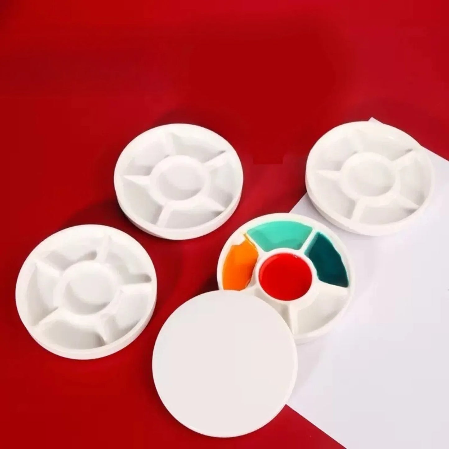 Imitation Porcelain Round Palette with Lid Acrylic Watercolor Painting Multifunctional White Paint Tray Artist Supplies