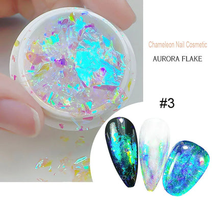 1jar Ultra-thin Chameleon Blue Nail Glitter Opal Nail Powder Holographic Mermaid Nail Pigment 0.3gram
