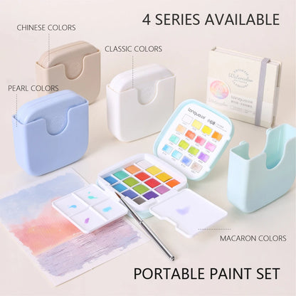 16 Colors Mini Portable Solid Watercolor Paint Set with Brush & Palette Travel Sketching Painting Box for Art Drawing Sketching
