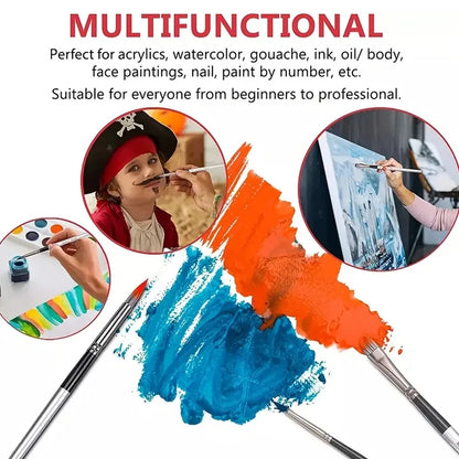 Professional 24-Piece Artist Paint Brush Set - Assorted Flat, Round, Fan & Detail Brushes with Premium Soft Bristles