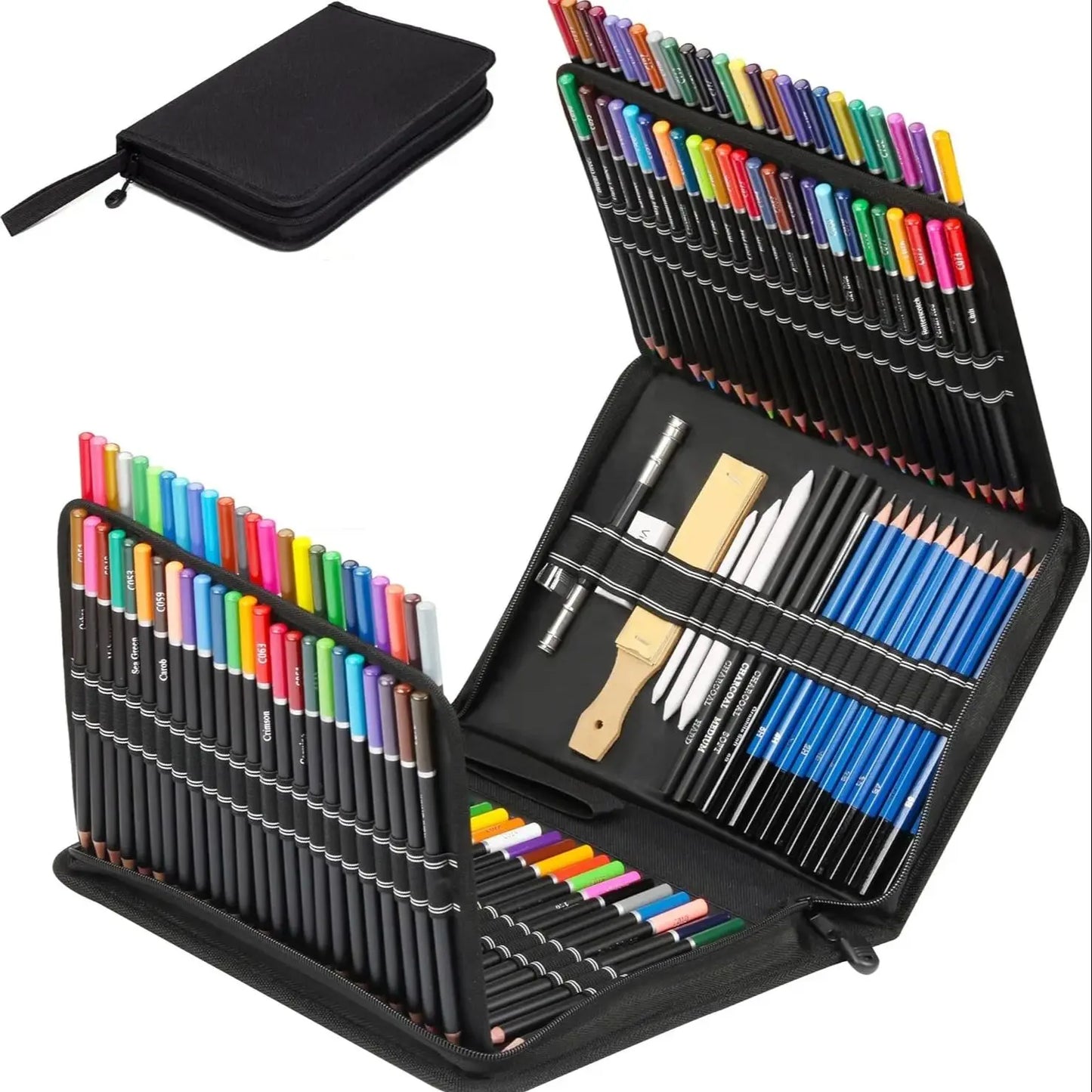 20/54/58/70/144 Drawing And Sketching Kit | Portable Travel Case | Graphite, Charcoal, White Color