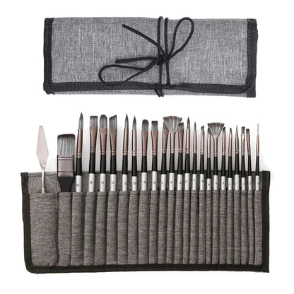Professional 24-Piece Artist Paint Brush Set - Assorted Flat, Round, Fan & Detail Brushes with Premium Soft Bristles
