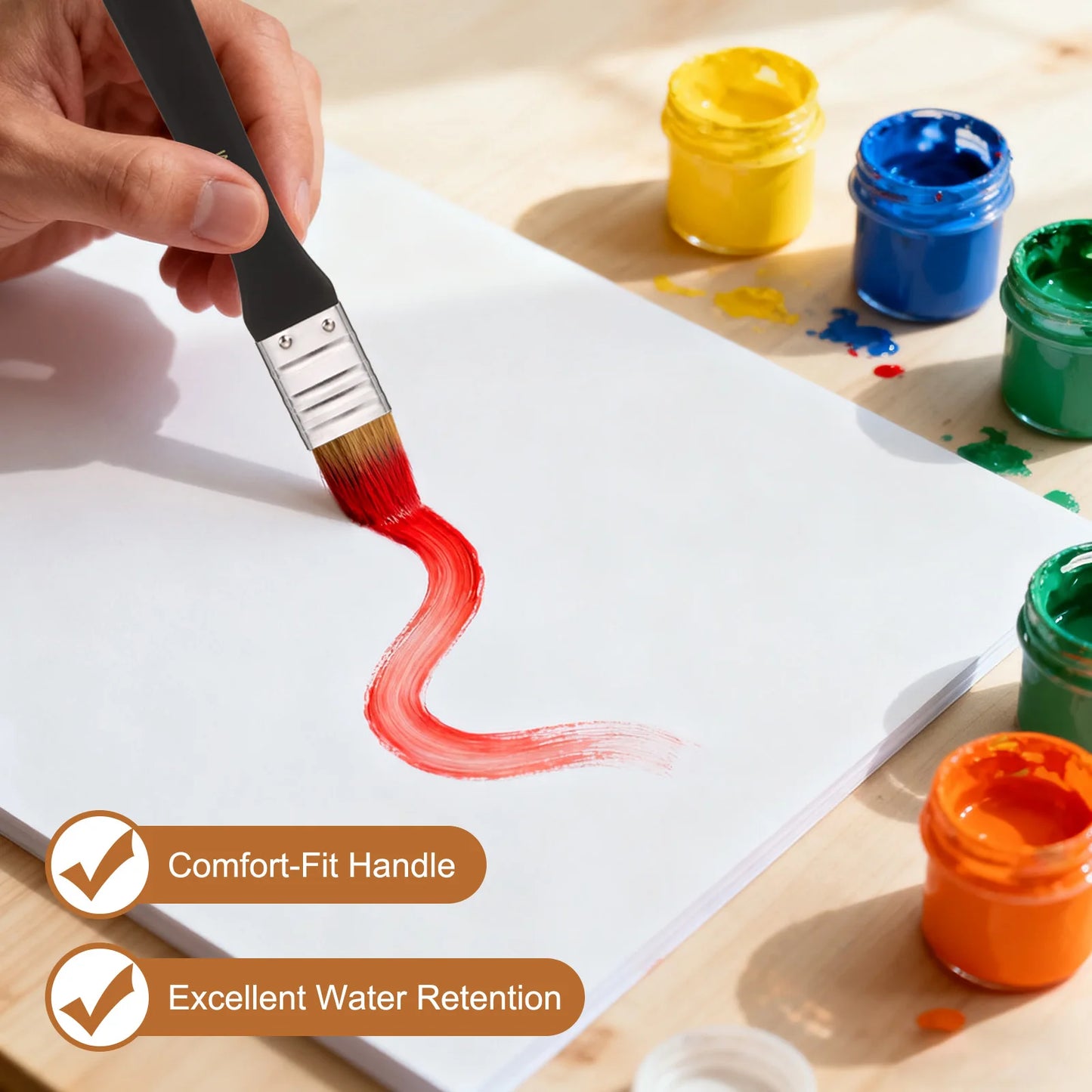 2/5Pcs Flat Paint Brush Nylon Acrylic Painting Brushes Professional Paint Tools with Wooden Handle for Watercolor Oil Crafts