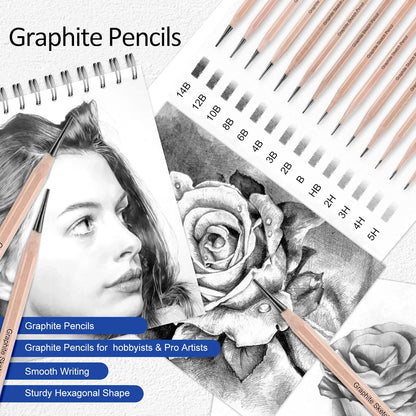 14/18/29/38/44/64 PCS Drawing Set Sketching Kit,Sketch Pencils Art Supplies with Graphite,Charcoal
