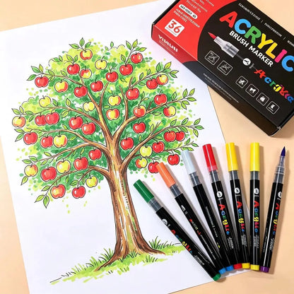 12-60 Colors Acrylic Markers Pen Soft Brush Waterproof Paint Pens For Rock Wood Easter Eggs DIY Crafts Quick Dry Painting Tool