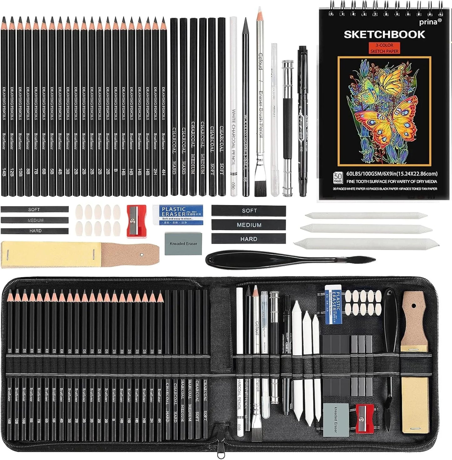 14/18/29/38/44/64 PCS Drawing Set Sketching Kit,Sketch Pencils Art Supplies with Graphite,Charcoal