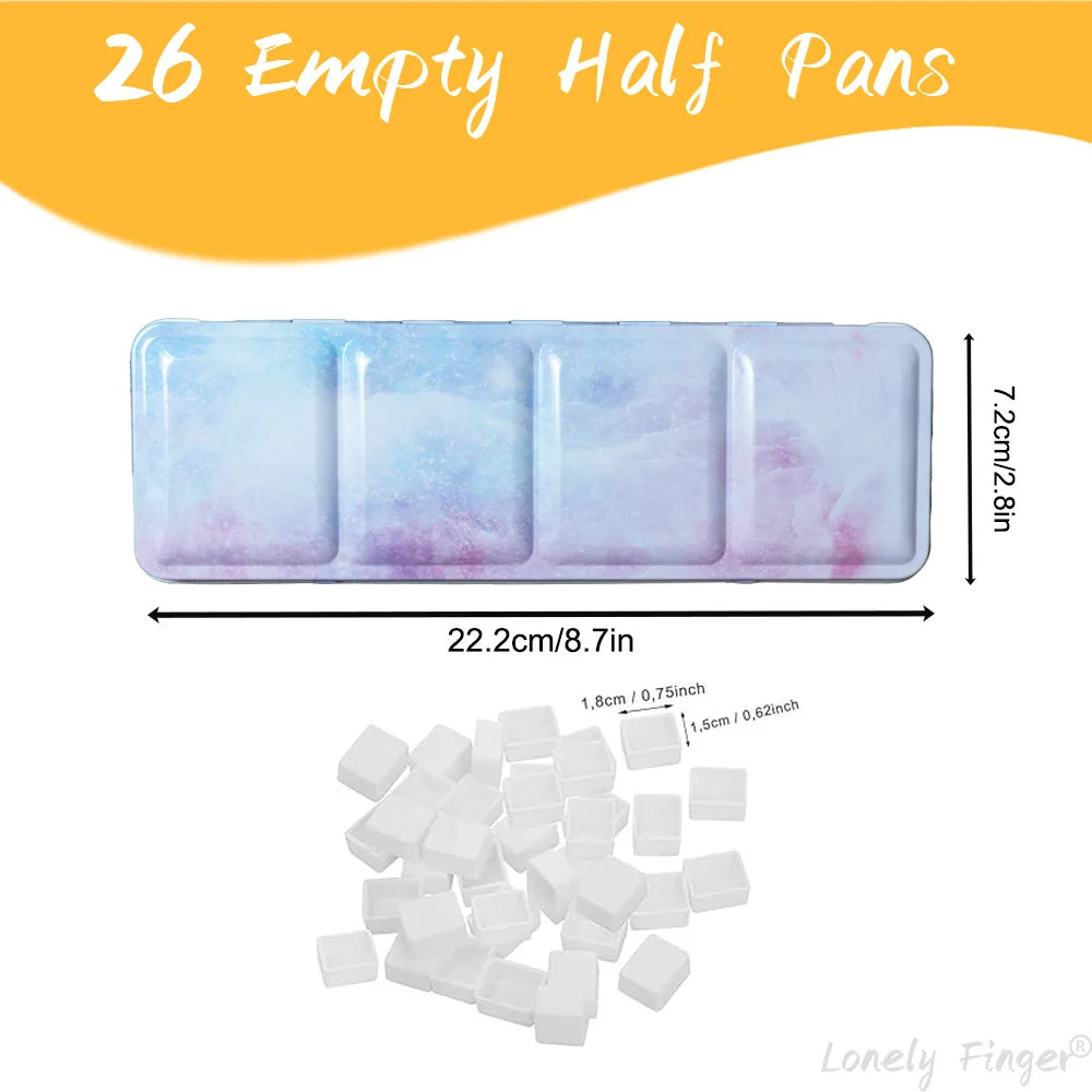 Empty Watercolor Tin Palette with 14/26/52 Pans, Metal Watercolor Paint Case with Lid