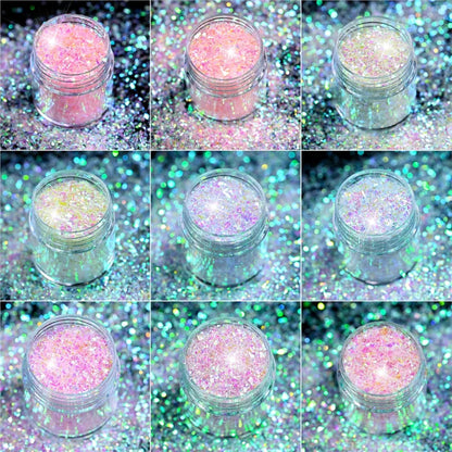 9Jars Iridescent Mermaid Glitter Nail Flakes Power 3D Ultra-thin Irregular Glass Nail Flakes 9colors Rainbow Nail Pigments