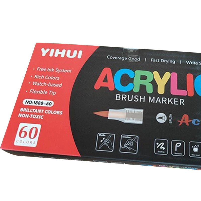 12-60 Colors Acrylic Markers Pen Soft Brush Waterproof Paint Pens For Rock Wood Easter Eggs DIY Crafts Quick Dry Painting Tool