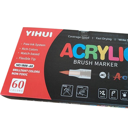 12-60 Colors Acrylic Markers Pen Soft Brush Waterproof Paint Pens For Rock Wood Easter Eggs DIY Crafts Quick Dry Painting Tool