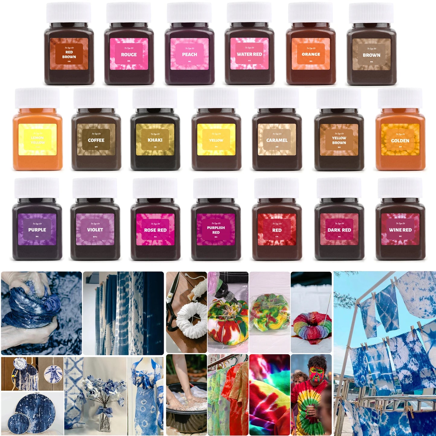 50ml/Bottle Fabric Tie Dye Powder Pigments For Cotton Nylon Old Clothing Refurbished Tie Dyeing Powder Color