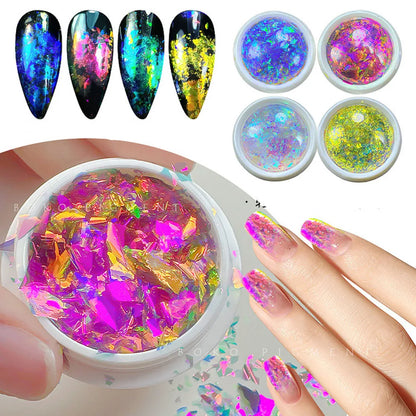 1jar Ultra-thin Chameleon Blue Nail Glitter Opal Nail Powder Holographic Mermaid Nail Pigment 0.3gram
