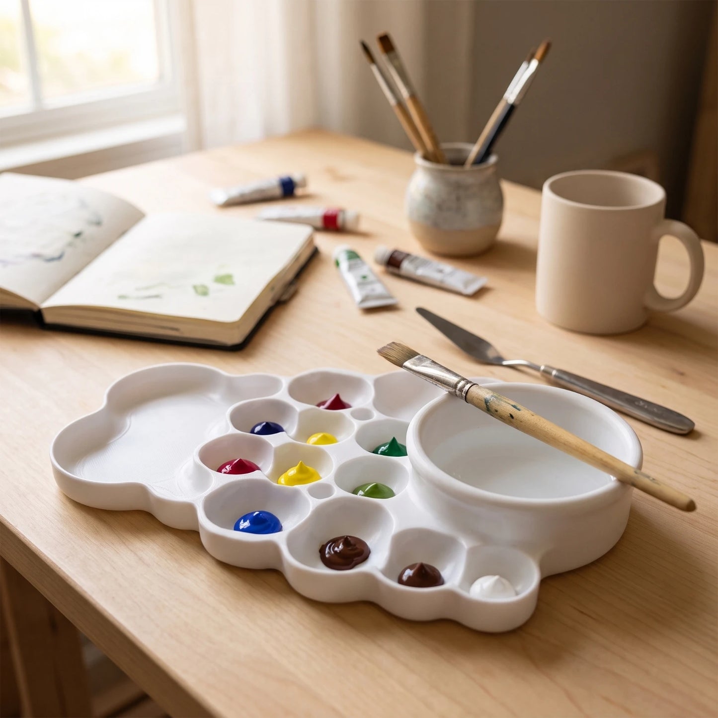 Cloud Paint Palette Long-Lasting Palette with Mixing Wells Art Supply Glossy Molded for Painters, Studio Painting, Sketching