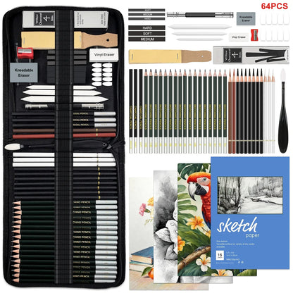 14/18/29/38/44/64 PCS Drawing Set Sketching Kit,Sketch Pencils Art Supplies with Graphite,Charcoal