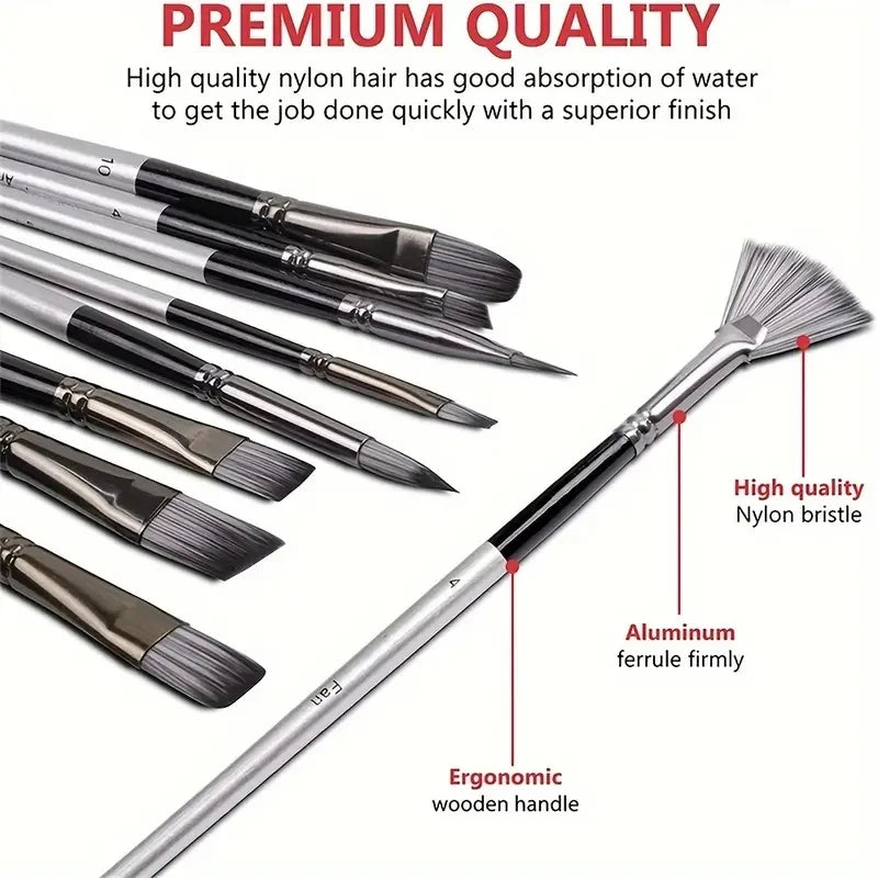 Professional 24-Piece Artist Paint Brush Set - Assorted Flat, Round, Fan & Detail Brushes with Premium Soft Bristles