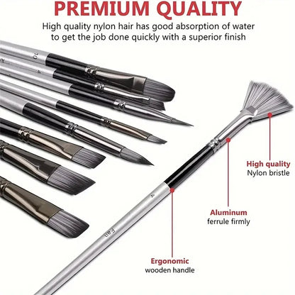Professional 24-Piece Artist Paint Brush Set - Assorted Flat, Round, Fan & Detail Brushes with Premium Soft Bristles