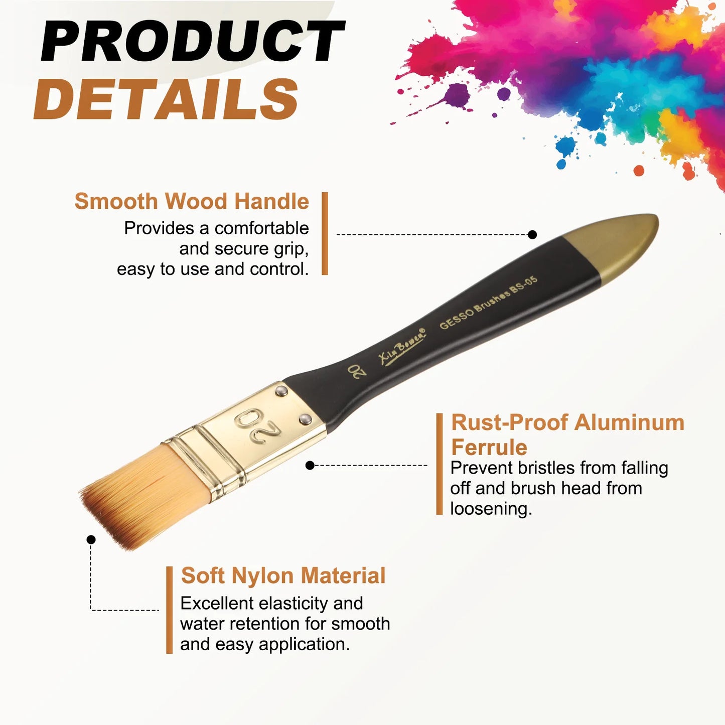 2/5Pcs Flat Paint Brush Nylon Acrylic Painting Brushes Professional Paint Tools with Wooden Handle for Watercolor Oil Crafts