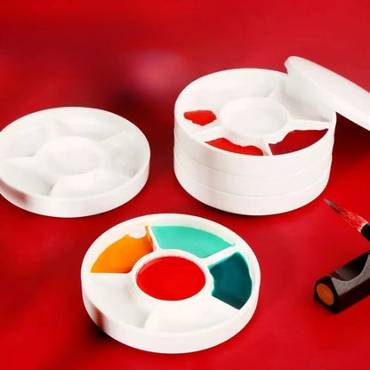 Imitation Porcelain Round Palette with Lid Acrylic Watercolor Painting Multifunctional White Paint Tray Artist Supplies