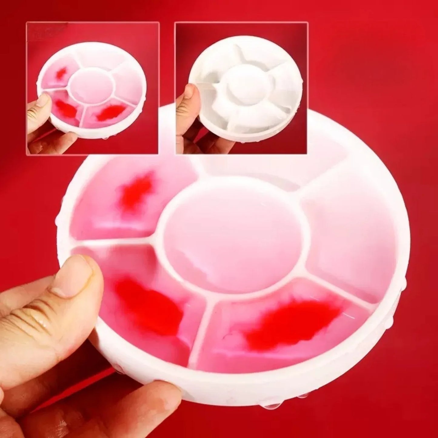 Imitation Porcelain Round Palette with Lid Acrylic Watercolor Painting Multifunctional White Paint Tray Artist Supplies