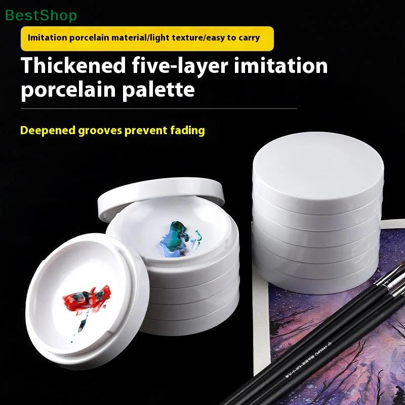 Thickened Five-layer Faux Ceramic Palette With Lid,Paint Dish Mixing Box