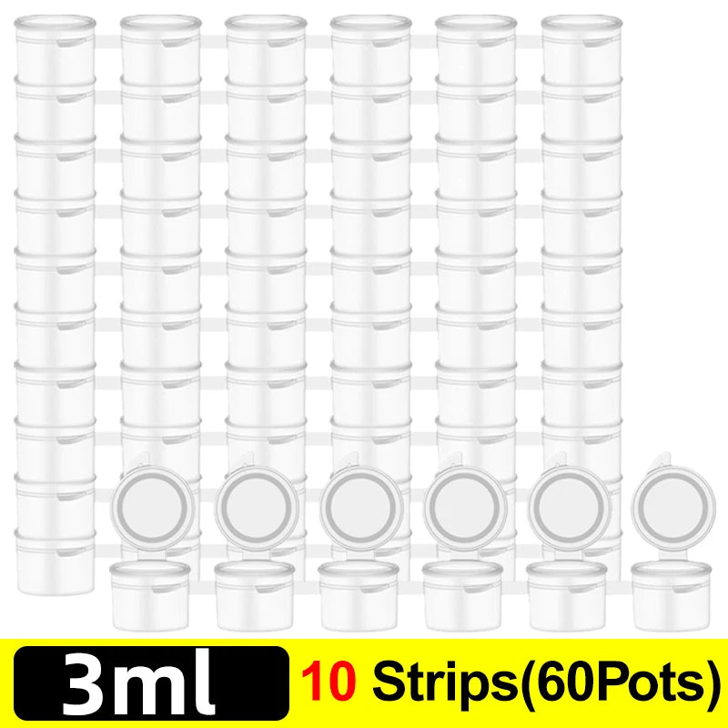 60/120Pcs Empty Paint Pot 10/20Strips 3ml 5ml Mini Paint Container Strip Storage Cup with Lid for Classrooms School Art & Crafts