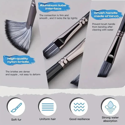 Professional 24-Piece Artist Paint Brush Set - Assorted Flat, Round, Fan & Detail Brushes with Premium Soft Bristles