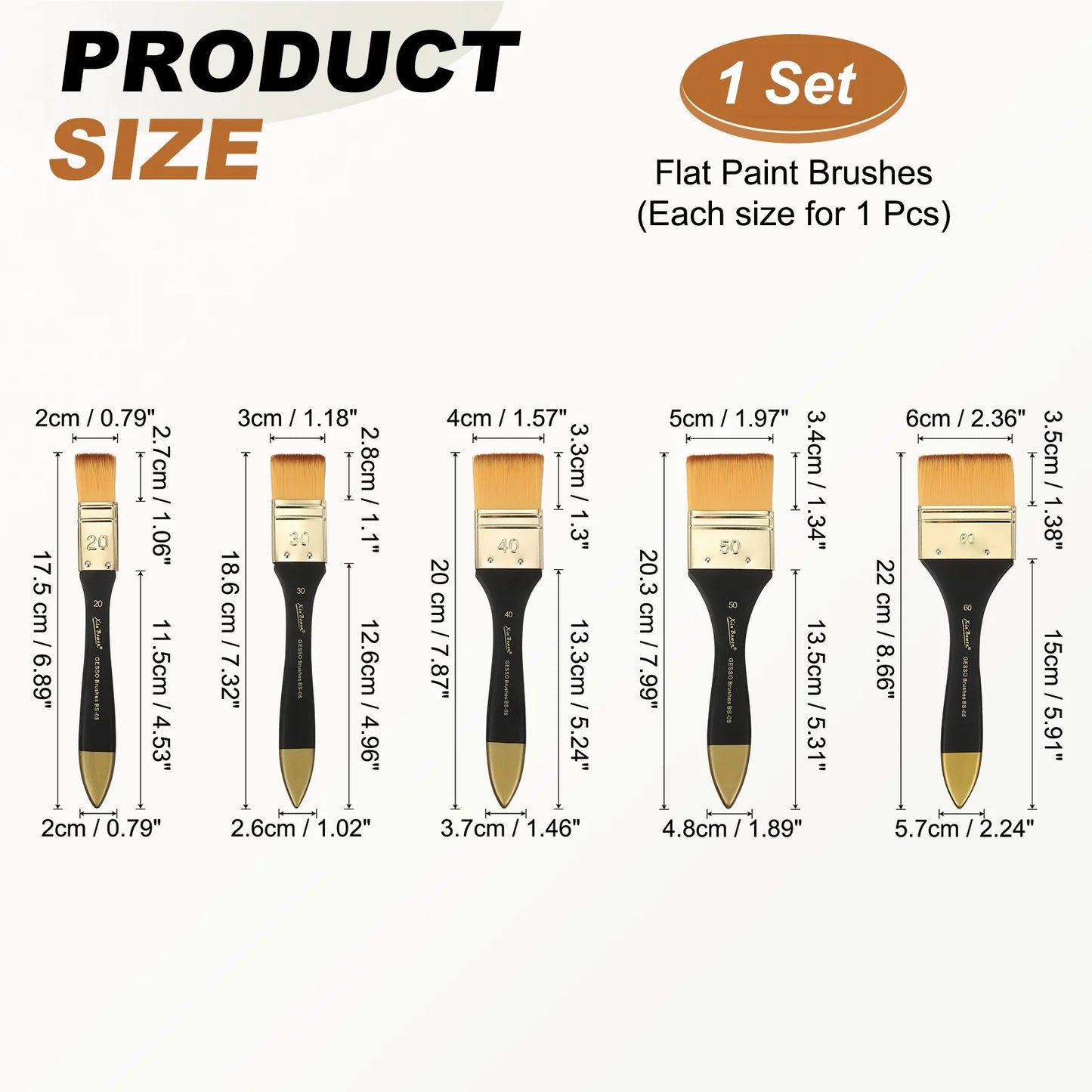2/5Pcs Flat Paint Brush Nylon Acrylic Painting Brushes Professional Paint Tools with Wooden Handle for Watercolor Oil Crafts