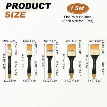 2/5Pcs Flat Paint Brush Nylon Acrylic Painting Brushes Professional Paint Tools with Wooden Handle for Watercolor Oil Crafts