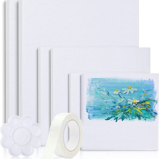 12pc White Blank Square Artist Stretched Canvas Board Child DIY Student Oil Painting Canvas Panel Wooden Frame Art Stationery