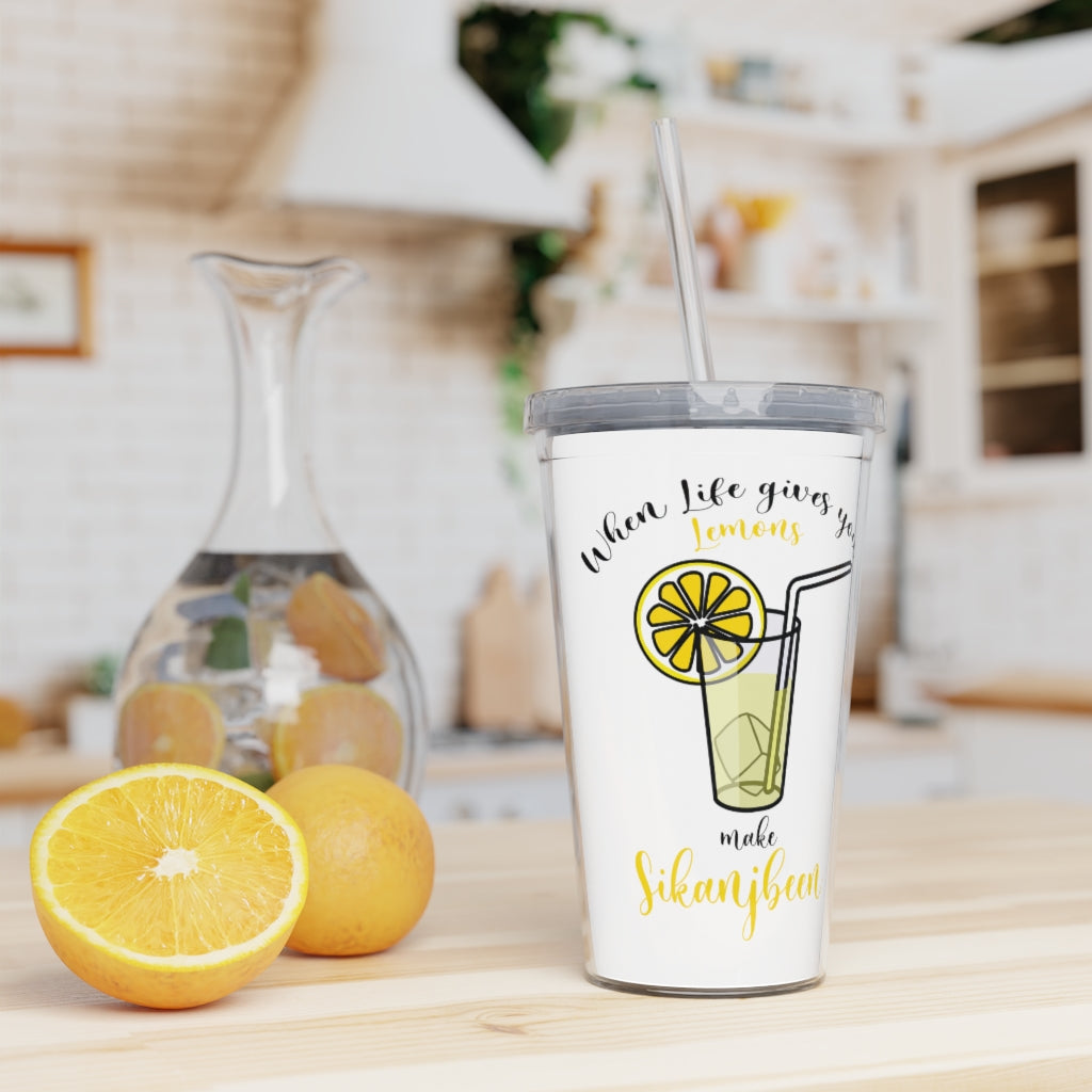 When life gives you lemon Crop Tee Plastic Tumbler with Straw